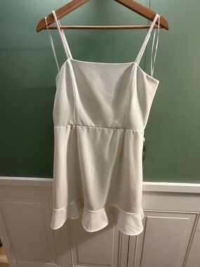 French Connection Cream Spaghetti-Strap Ruffle-Hem Mini Dress